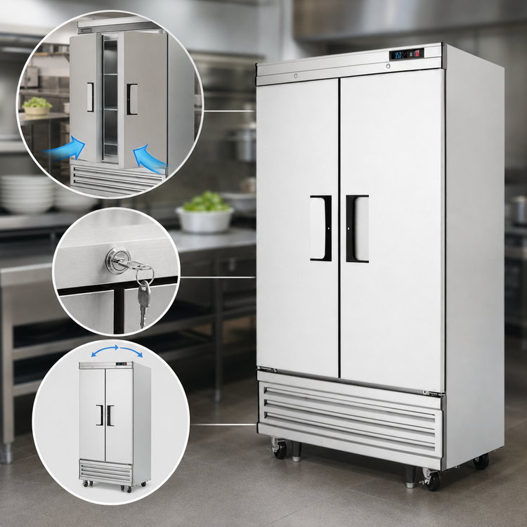 Product image #4 for Everest Refrigeration Two-Section Reach-In Refrigerator, 39-3/8 Inch Wide, 33.0 Cu. Ft., Bottom-Mounted, Solid Hinged Doors