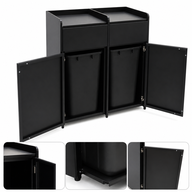 Product image #4 for Double Underbar Waste Receptacle with Front Swing Doors for Two 36-Gallon Bins, Black