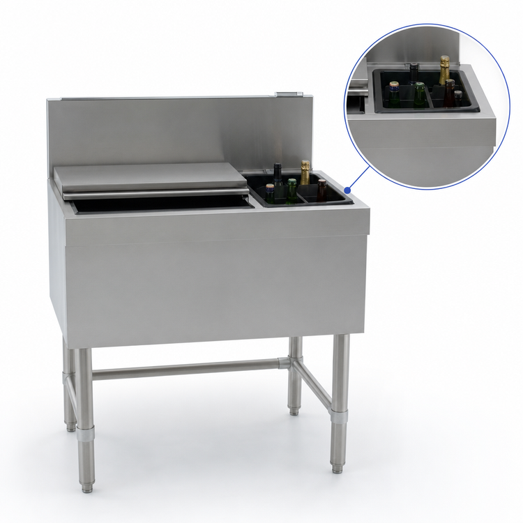 Product image #4 for 36-Inch Underbar Combo Ice Bin and Bottle Unit with Right-Side 6-Bottle Compartment, 67 lb Ice Capacity