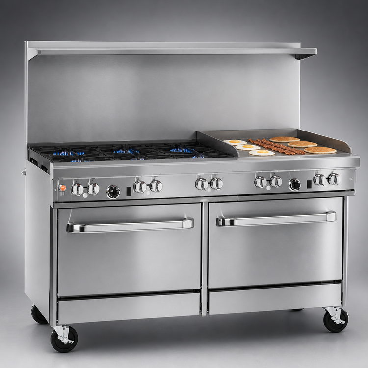 Product image #4 for Southbend Ultimate 60-Inch Gas Restaurant Range with 4 Pyromax Burners, 24-Inch Griddle and 2 Convection Ovens