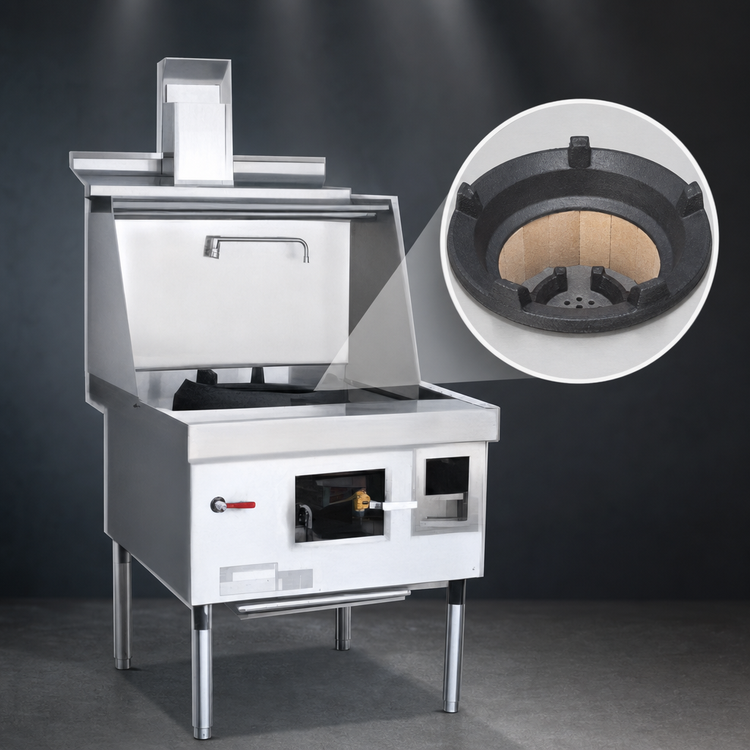 Product image #4 for MasterRange One-Chamber Gas Wok Range with Flue, Stainless Steel Deck and Sides