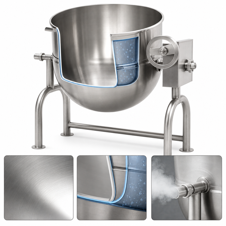 Product image #4 for Legion 50-Gallon Direct Steam Tilting Kettle, 2/3 Jacketed, 304 Stainless Steel