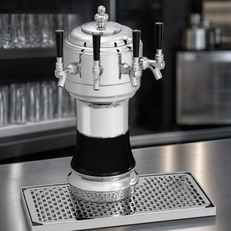 Product image #4 for Glastender Zeus 4-Faucet Glycol-Cooled Countertop Draft Dispensing Tower, Mirror Finish