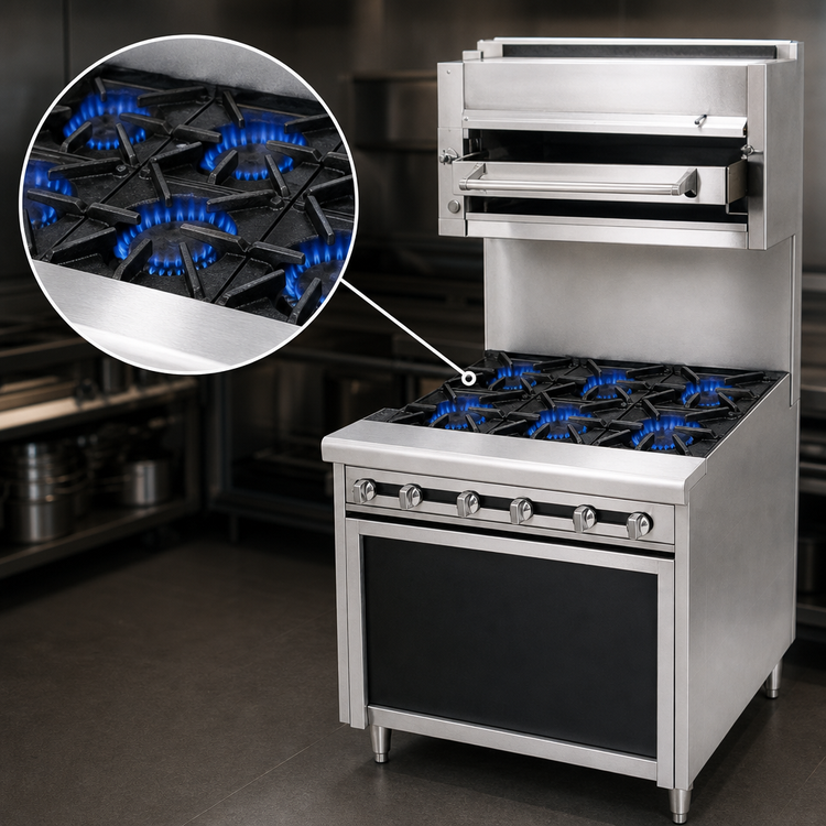 Product image #4 for Titan JTRHE-4-4 48 Inch Heavy Duty Gas Step-Up Range with Cabinet Base