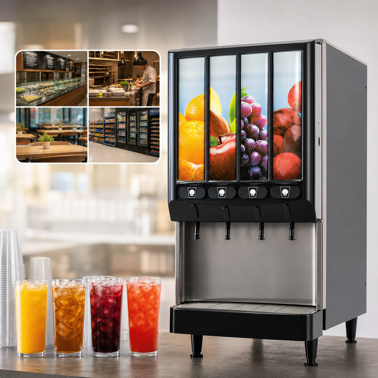 Product image #4 for BUNN Silver Series 4-Flavor Cold Beverage System with Lighted Graphic Door, Push Button Dispense