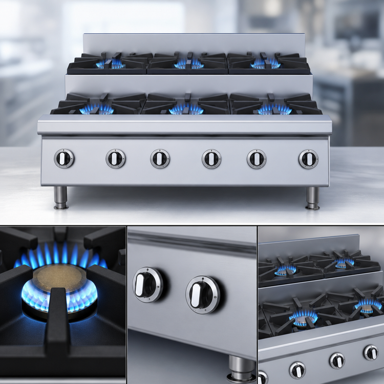 Product image #4 for Garland Starfire GTOG36-SU6 Heavy-Duty Gas Step-Up Hot Plate with 6 Burners, 36-Inch Countertop