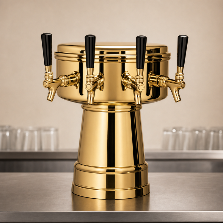 Product image #4 for Micro Matic Mushroom Draft Beer Tower with 4 Brass Faucets, Countertop, Air-Cooled, Polished Brass