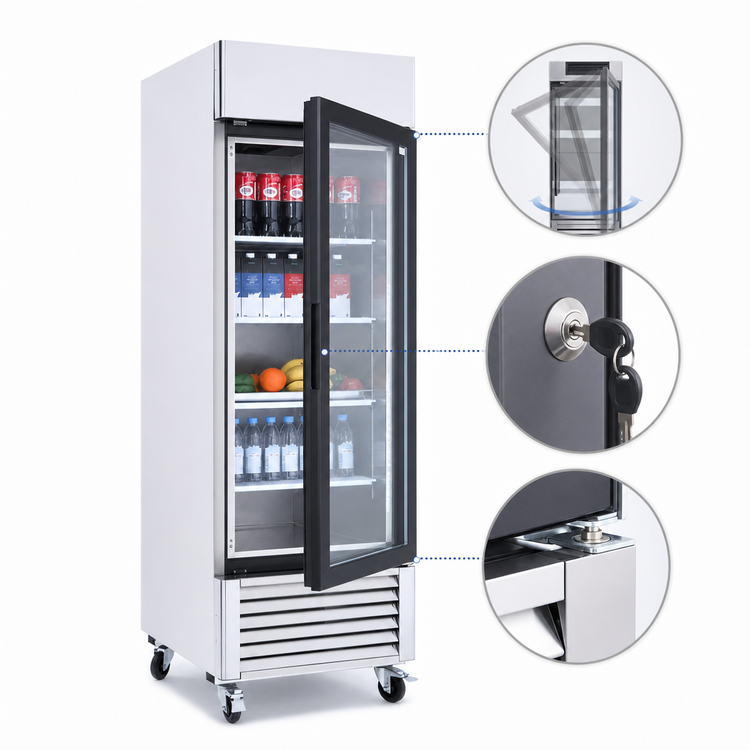 Product image #4 for Atosa 27-Inch One-Section Glass Door Merchandiser Refrigerator, 19.1 Cu. Ft., Bottom-Mount Self-Contained, Stainless Steel