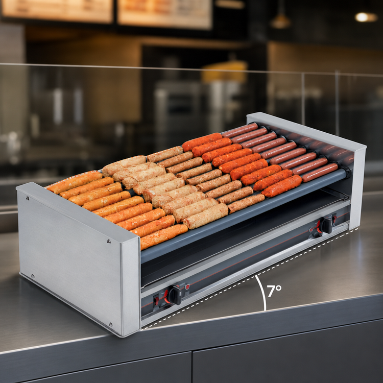 Product image #4 for Roll-A-Grill 36 Hot Dog Slanted Roller Grill with 10 GripsIt Rollers, 220V