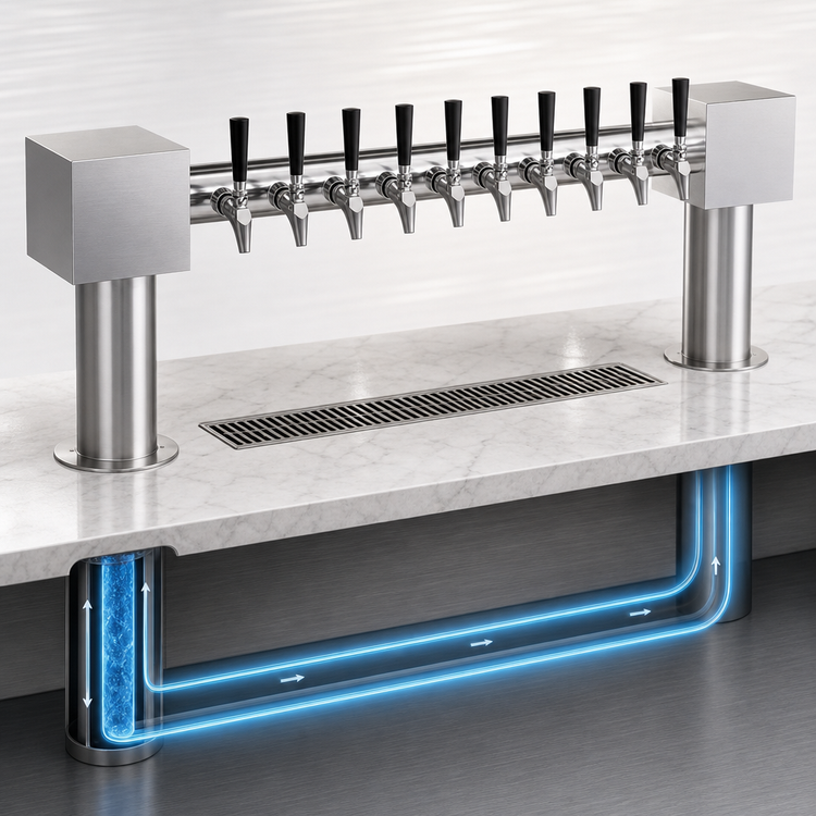 Product image #4 for Krowne Hammer Head 10-Faucet Glycol-Cooled Countertop Beer Tower, Brushed Stainless Steel
