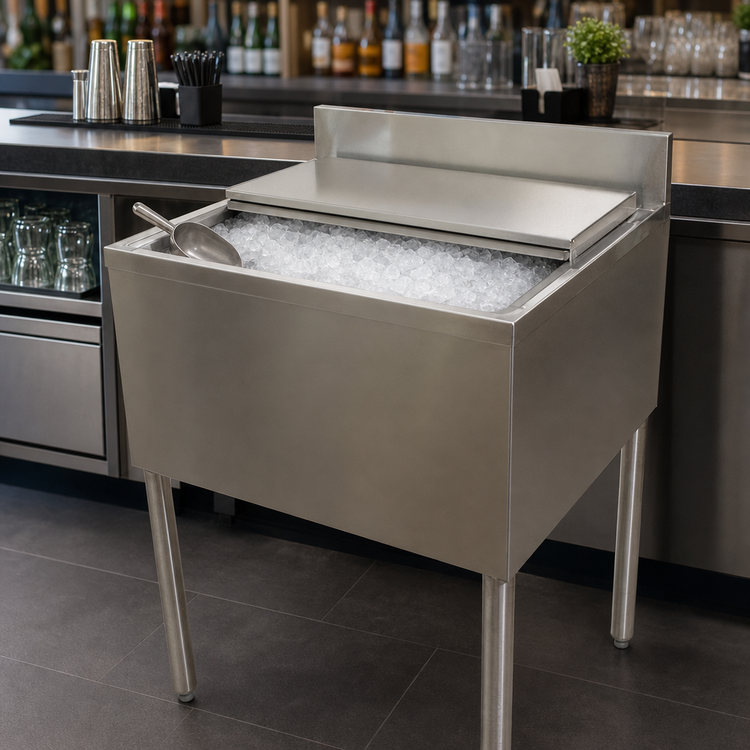 Product image #5 for BK Resources 48-Inch Wide Underbar Insulated Ice Bin with 8-Circuit Aluminum Cold Plate, 167 lb Capacity
