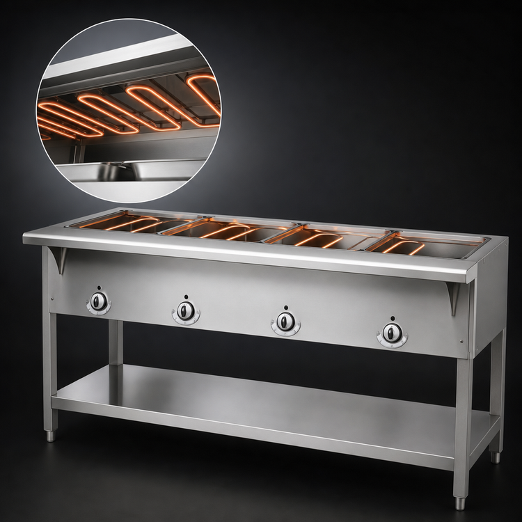 Product image #4 for Aerohot E304 4-Well Electric Hot Food Station with Open Shelf Base and Carving Board