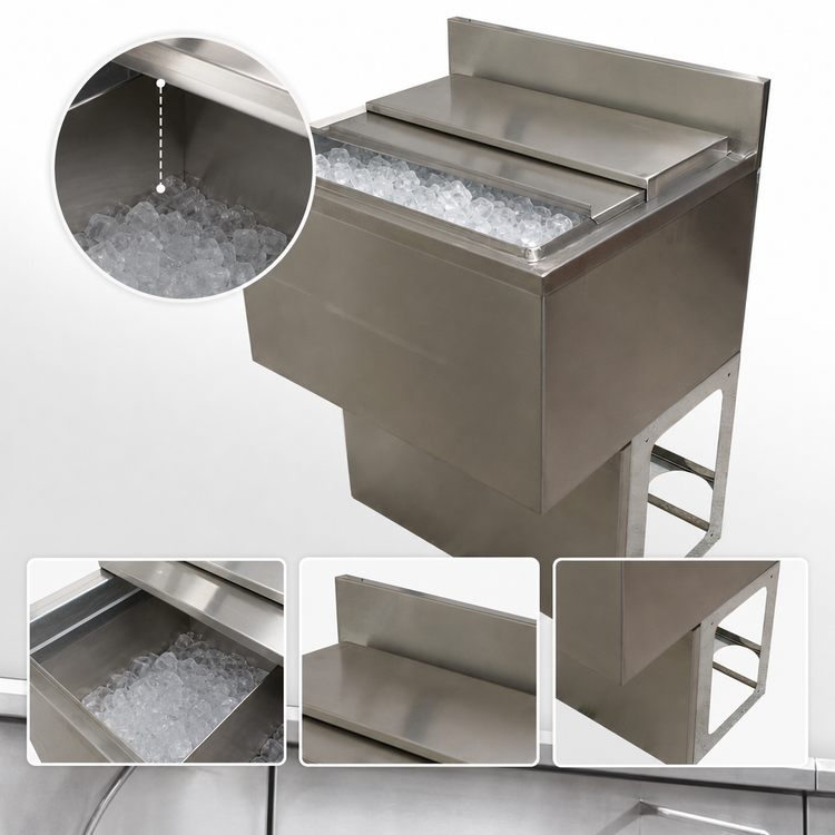 Product image #5 for BK Resources 36-Inch Wide Underbar Ice Bin with Sliding Cover, 100 lb Capacity