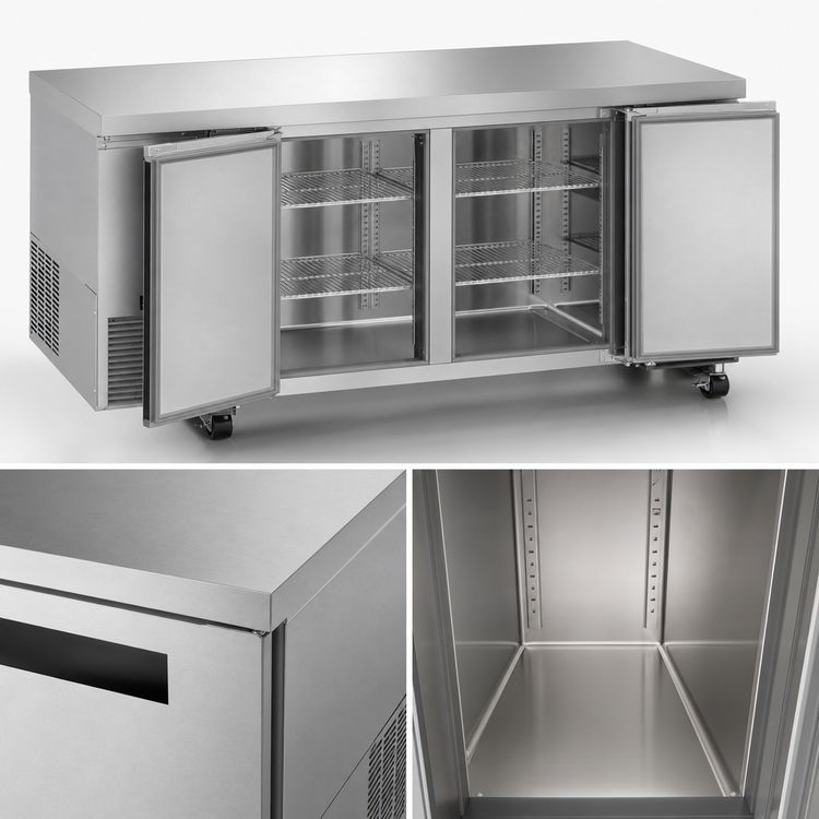 Product image #4 for Hoshizaki Steelheart ULR60B 60-Inch Two-Section Undercounter Refrigerator, Self-Contained Side-Mount, Solid Doors
