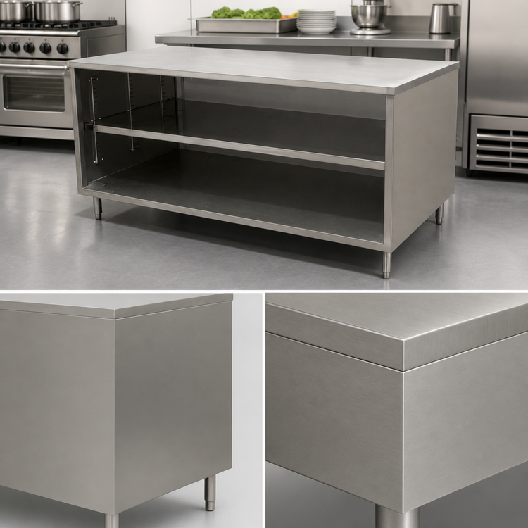 Product image #4 for BK Resources Open Front Stainless Steel Chef Table Cabinet Base, 72 x 36 x 34-3/4 Inches