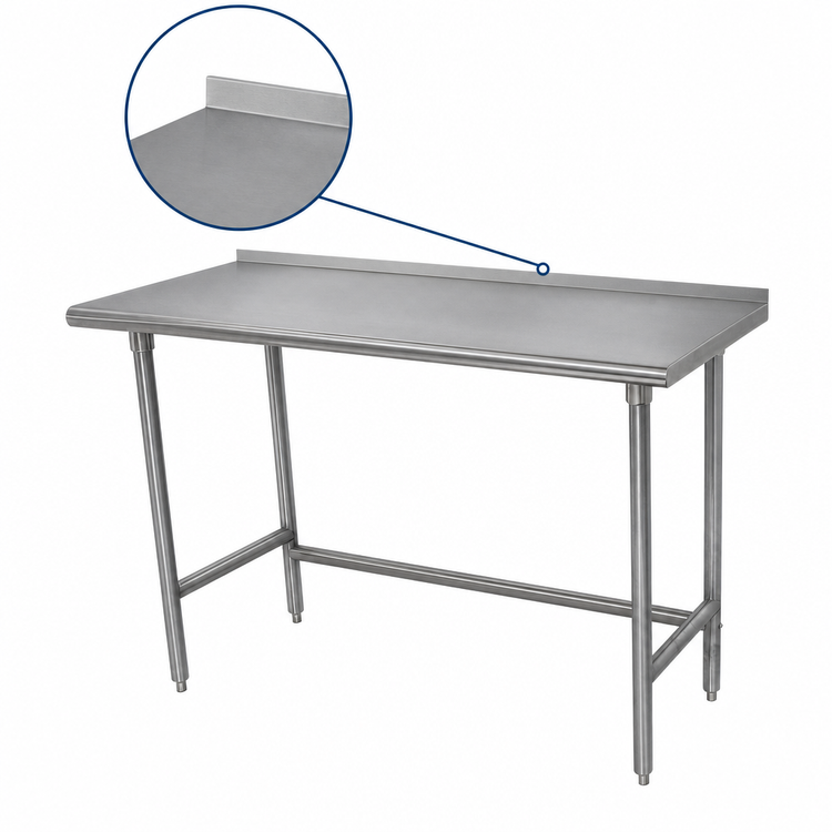 Product image #4 for Advance Tabco Premium 14-Gauge 304 Stainless Steel Open Base Work Table with 1-1/2-Inch Rear Splash, 144 x 36 Inches