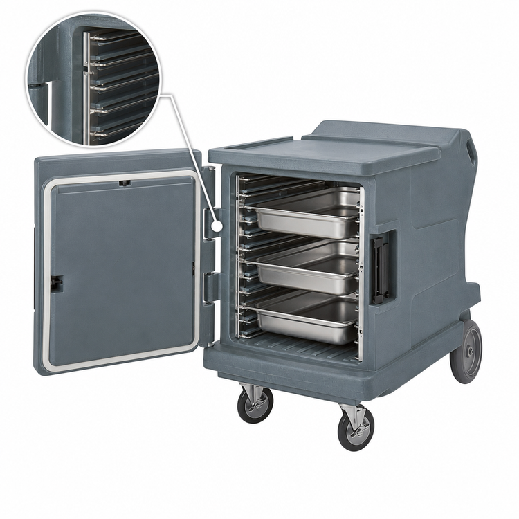 Product image #5 for Cambro Camtherm Low Profile Electric Hot Holding Cart, Single Door, 11 Sheet Pan Capacity, Granite Gray