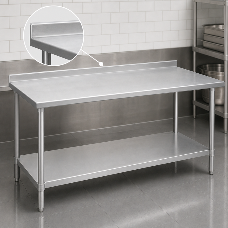 Product image #4 for Deluxe Series 16 Gauge 300 Series Stainless Steel Work Table with Rear Upturn and Adjustable Undershelf, 84 in. x 36 in.