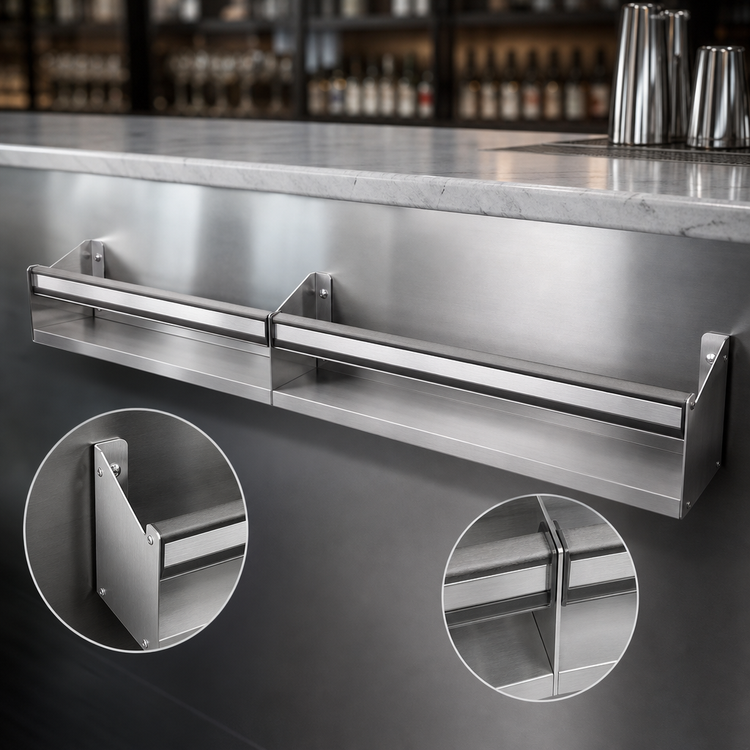 Product image #4 for Glastender 52-Inch Single Stainless Steel Speed Rail with Open Step-and-Rail Design