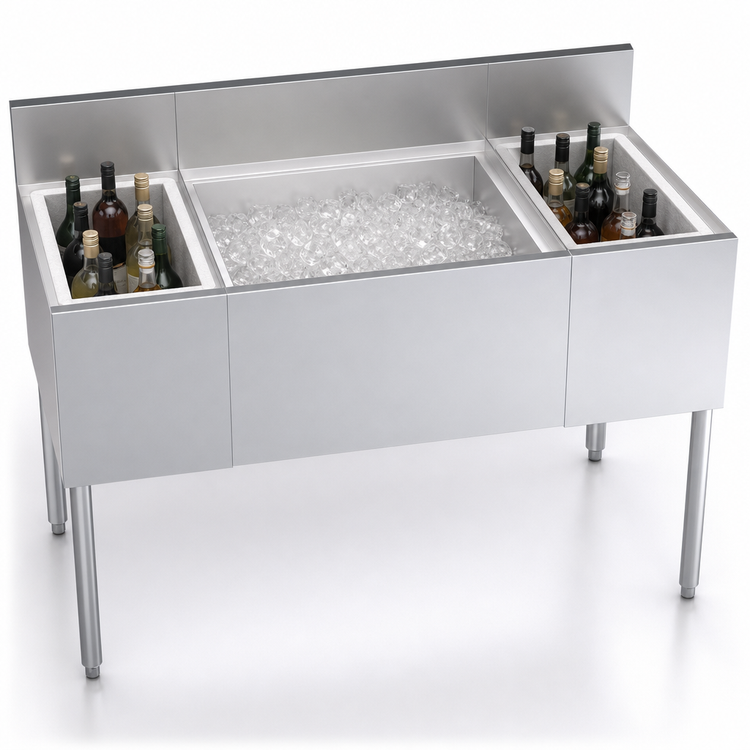 Product image #4 for Krowne Royal Series 48-Inch Underbar Multi-Station Ice Bin with Center Ice Bin and Dual Insulated Bottle Wells