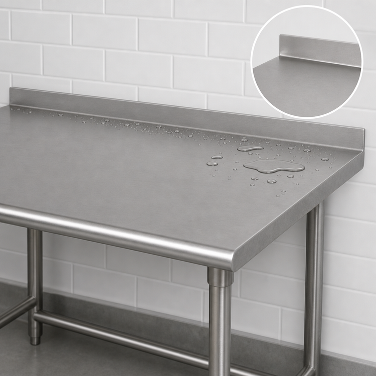 Product image #4 for Advance Tabco 84-Inch x 36-Inch 16 Gauge 304 Stainless Steel Open Base Work Table with 1-1/2-Inch Rear Up-Turn