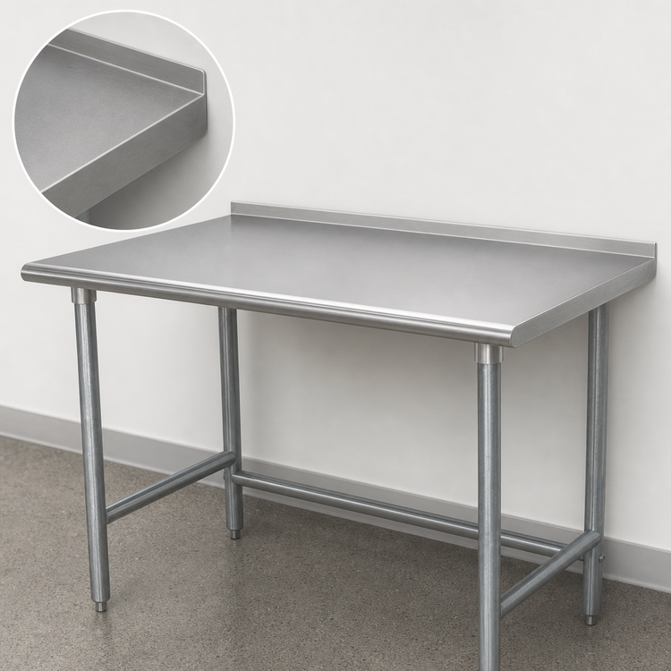 Product image #4 for Advance Tabco 108" x 36" 16 Gauge 430 Stainless Steel Work Table with 1-1/2" Rear Up-Turn and Galvanized Open Base