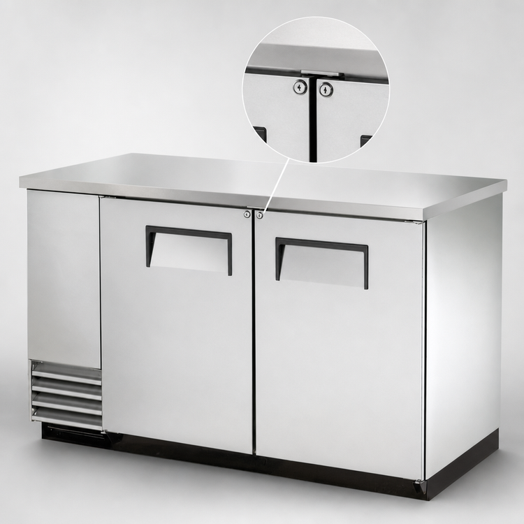 Product image #4 for True TBB-2-S-HC Two-Section Back Bar Cooler with Stainless Steel Top, Solid Doors and Left-Side Condensing Unit