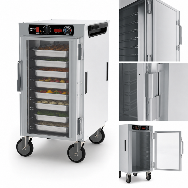 Product image #5 for Metro HotBlox Narrow 8-Pan Half-Height Mobile Insulated Holding Cabinet, Clear Door, Analog Controls