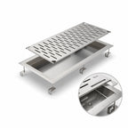 Thumbnail image #4 for John Boos UBDP-1236-X 36 x 12 Inch Drop-In Stainless Steel Drip Pan with Removable Perforated Insert, 1/4 MPT Drain