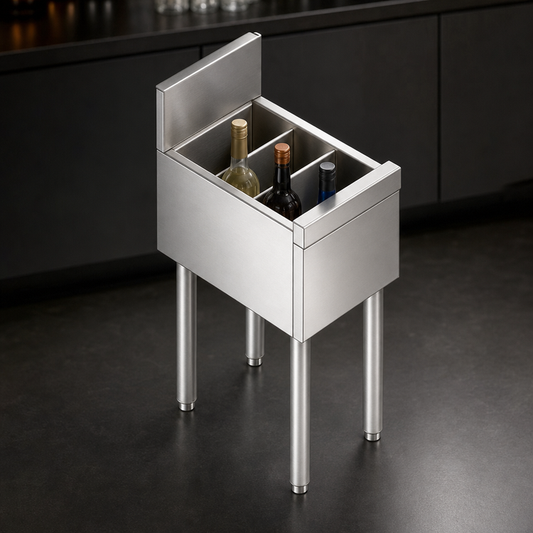 Product image #4 for Top Shelf TS6U2 Insulated Stainless Steel Underbar Bottle Storage Bin with 3 Bottle Wells