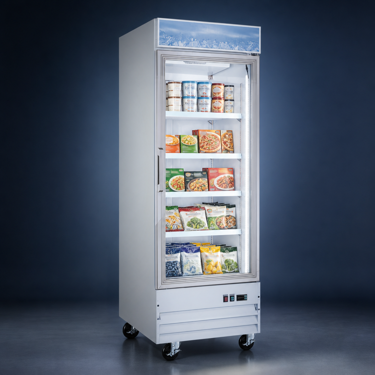 Product image #4 for Omcan 31-Inch Single-Section Reach-In Glass Door Display Freezer, 23 Cu. Ft., Bottom-Mount, 115V