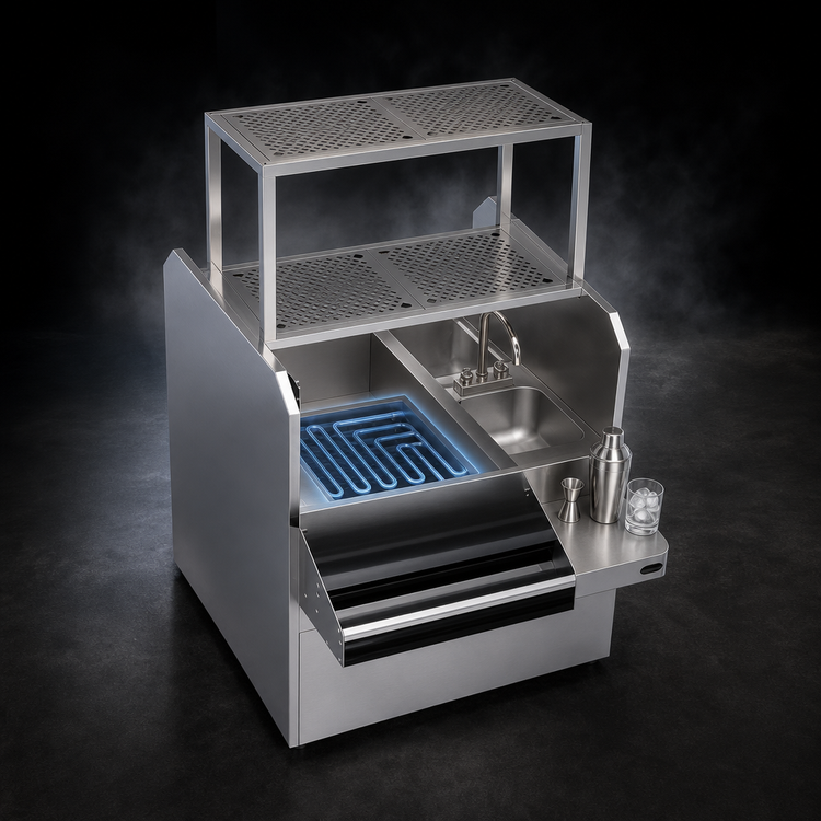 Product image #5 for Krowne Royal Series 36-Inch Pass-Thru Underbar Ice Bin/Cocktail Station with Left Ice Bin, 10-Circuit Cold Plate, Double Speed Rail, and Dual Dump Sinks