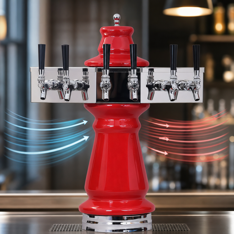 Product image #4 for Glastender Vienna 5-Faucet Air-Cooled Draft Dispensing Tower with Mirror Finish Ceramic Column