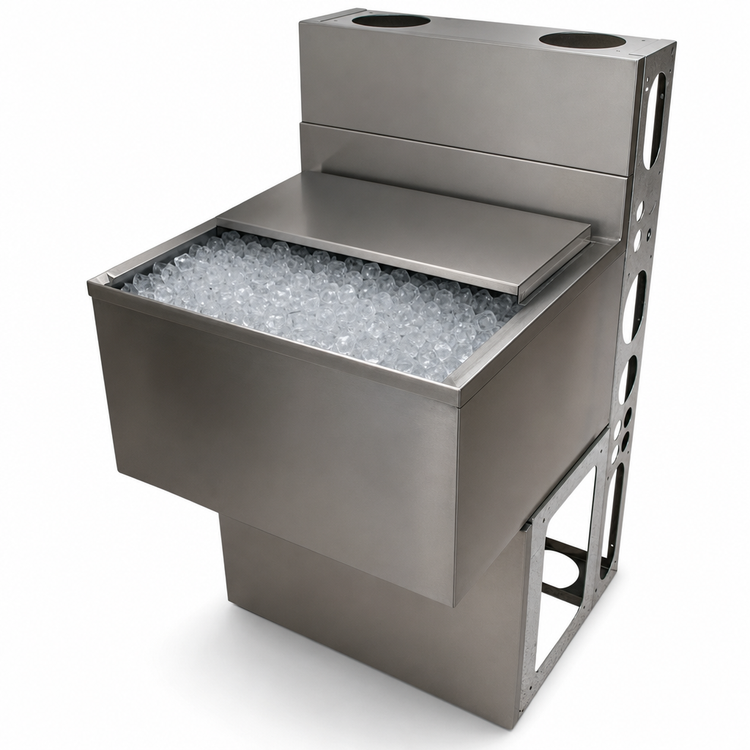 Product image #5 for BK Resources 24-Inch Wide Underbar Insulated Ice Bin with Sliding Cover, 80 lb Capacity