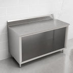 Thumbnail image #4 for John Boos 4CO6R5-3660 60" x 36" Stainless Steel Work Table with Open-Front Cabinet Base, 16-Gauge 300-Series Top and 5" Backsplash