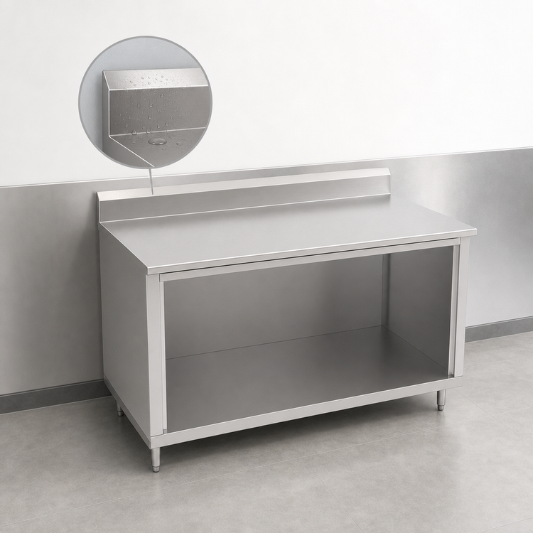 Product image #4 for John Boos Open Front Cabinet Base Work Table with 16-Gauge 300 Series Stainless Steel Top and 5-Inch Backsplash, 48 x 36 Inches