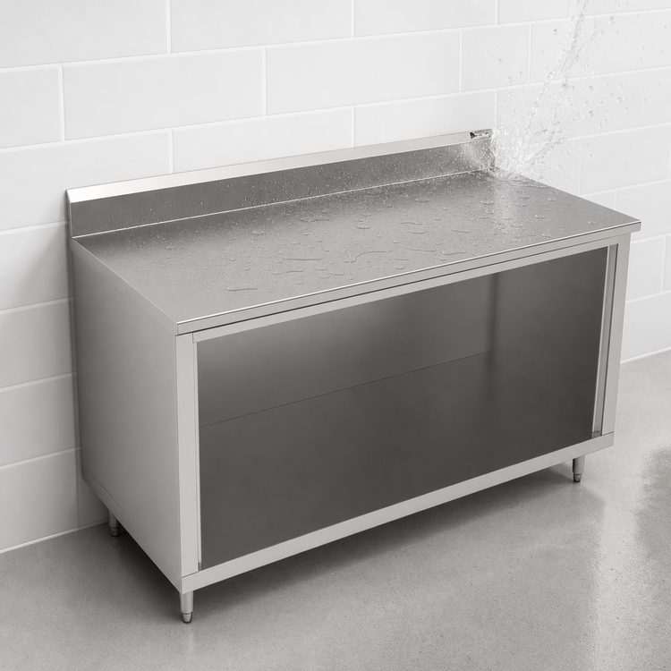 Product image #4 for John Boos 60"W x 36"D Stainless Steel Work Table with Open Front Cabinet Base and 5" Backsplash