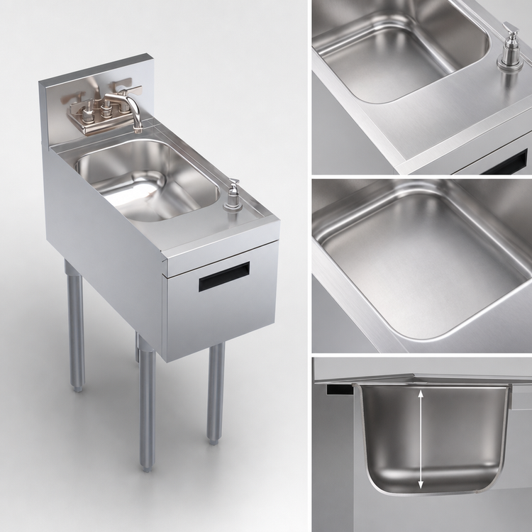 Product image #4 for Krowne Royal Series Freestanding Underbar Hand Sink Unit with Faucet and Soap/Towel Dispensers, 12 Inch x 24 Inch