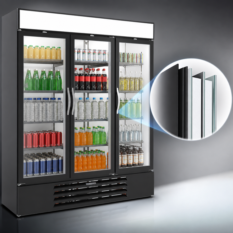 Product image #5 for Beverage-Air MarketMax 3-Section Reach-In Glass Door Refrigerated Merchandiser, 70.19 Cu. Ft., Black, Bottom-Mounted