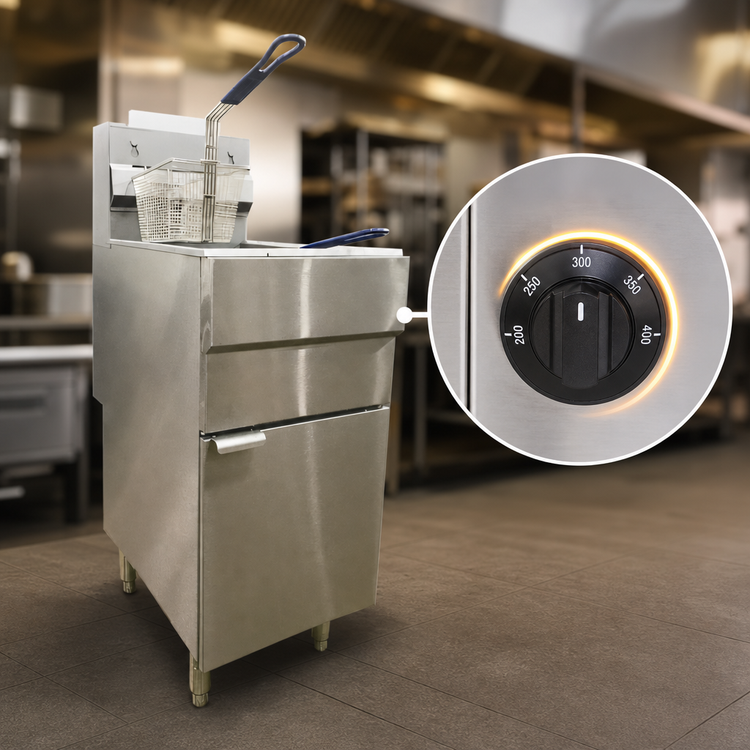 Product image #4 for Omcan Natural Gas Floor Fryer, 15.5-Inch Wide, 50 lb Oil Capacity