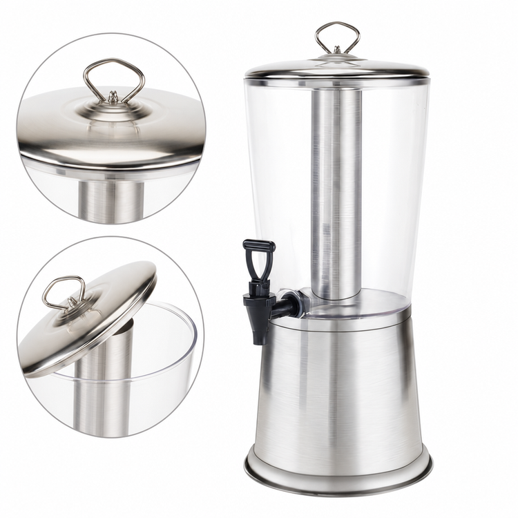 Product image #4 for Winco 2.25 Gallon Single Beverage Dispenser with Clear Acrylic Bowl, Stainless Steel Lid and Ice Core