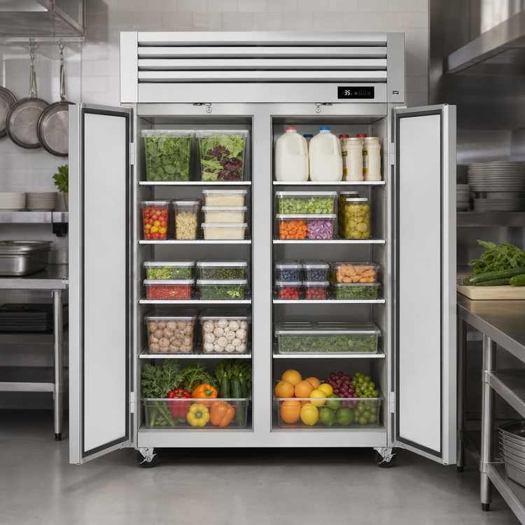 Product image #4 for Turbo Air PRO Series Pass-Thru Two-Section Reach-In Refrigerator, 50.64 Cu. Ft., Top-Mount Self-Contained, Solid Doors