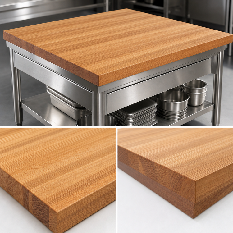 Product image #4 for Appalachian Red Oak Edge Grain Island Countertop with Full-Length Rails, 48 Inch x 48 Inch x 1-3/4 Inch, Penetrating Oil Finish