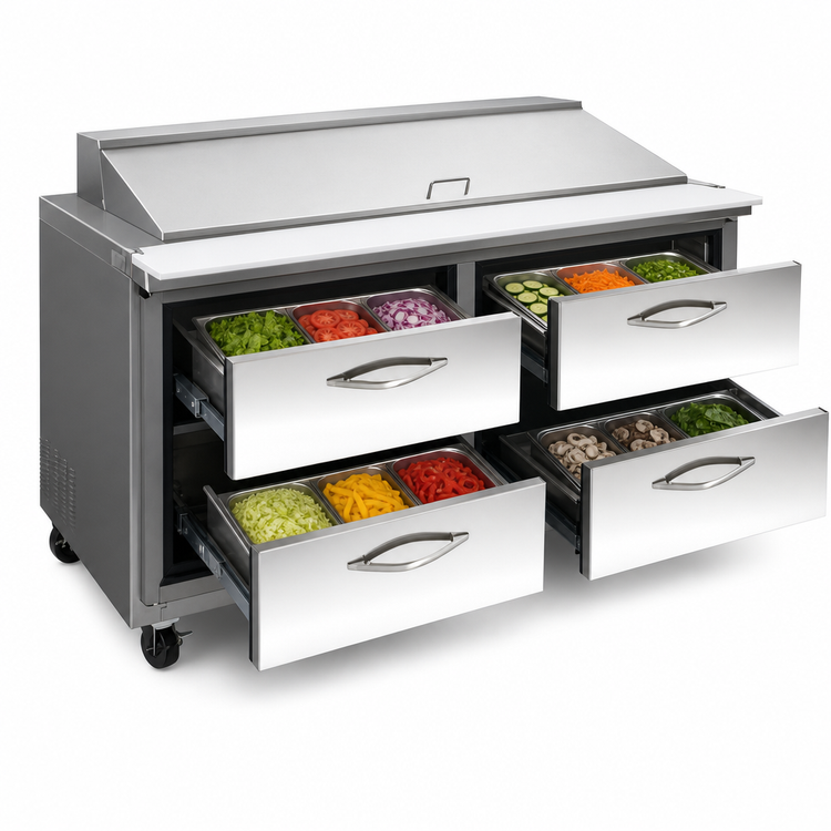 Product image #4 for IKON Refrigeration Mega Top 2-Section Sandwich/Salad Prep Table with 4 Drawers, 61.2 Inch Wide