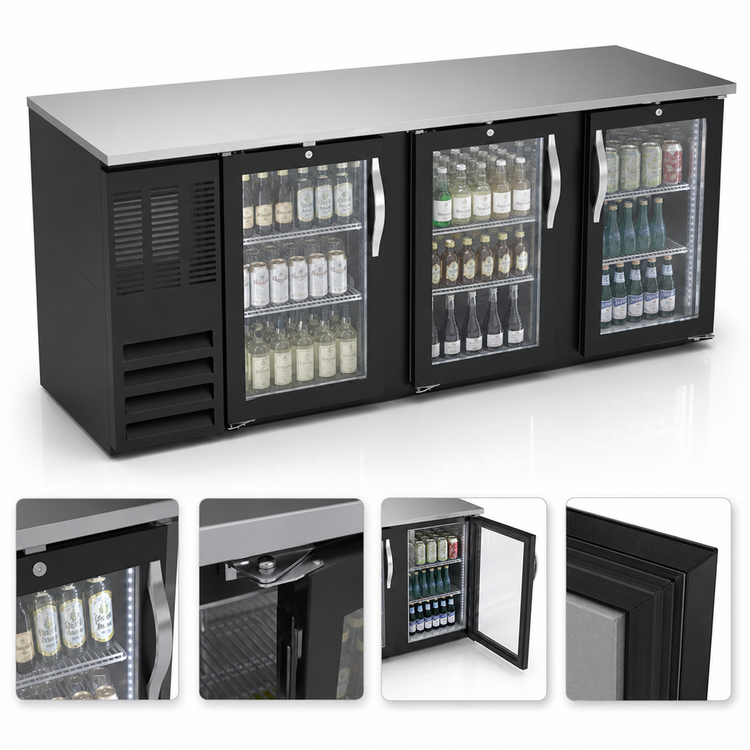 Product image #4 for Beverage-Air Three-Section Food-Rated Glass Door Back Bar Refrigerator, 78 Inch Wide