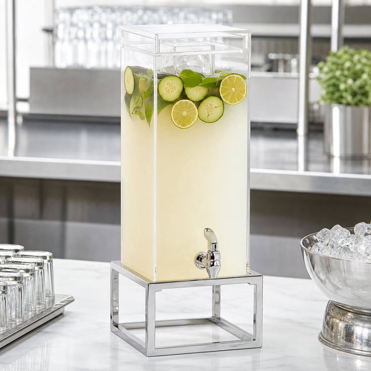 Product image #4 for Milo Square 3-Gallon Ice Beverage Dispenser with Clear Polycarbonate Chamber and Chrome Plate Finish