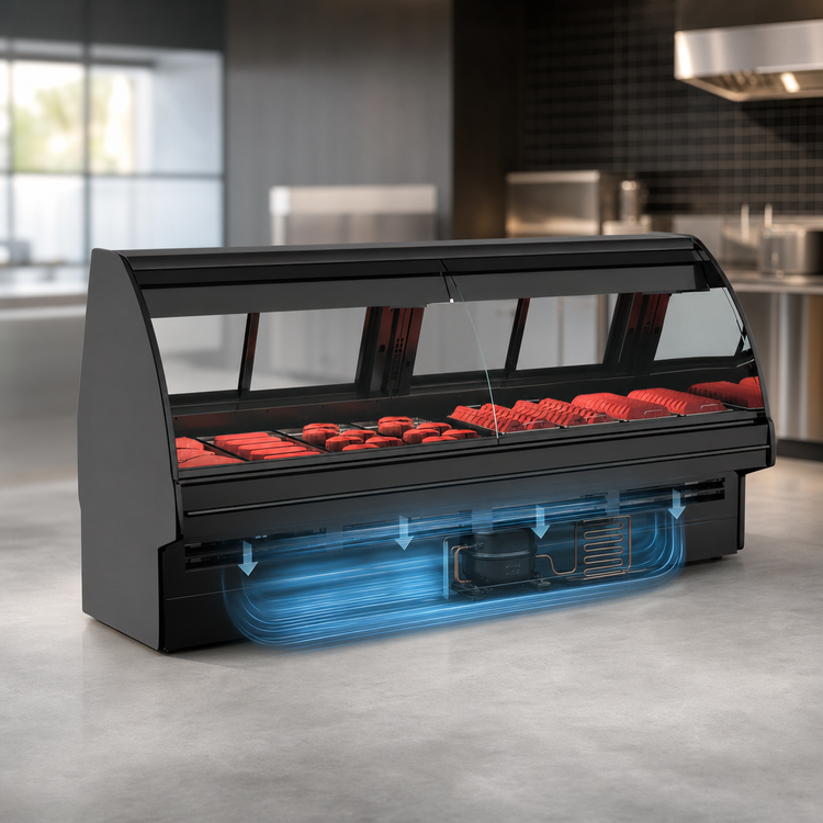 Product image #4 for Structural Concepts Fusion® 99-3/4 Inch Wide Refrigerated Full Service Case with Curved Lift-Up Front Glass