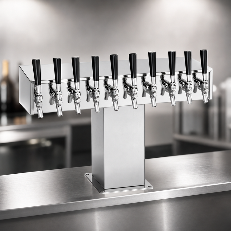 Product image #4 for Perlick Extra High Wide Base Countertop 10-Faucet Glycol-Cooled Draft Beer Tee Tower, Stainless Steel