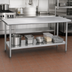 Thumbnail image #4 for Duke Manufacturing 84 x 36 Inch 300-Series Stainless Steel Work Table with Undershelf and Posts, 36 Inch High, Without Backsplash