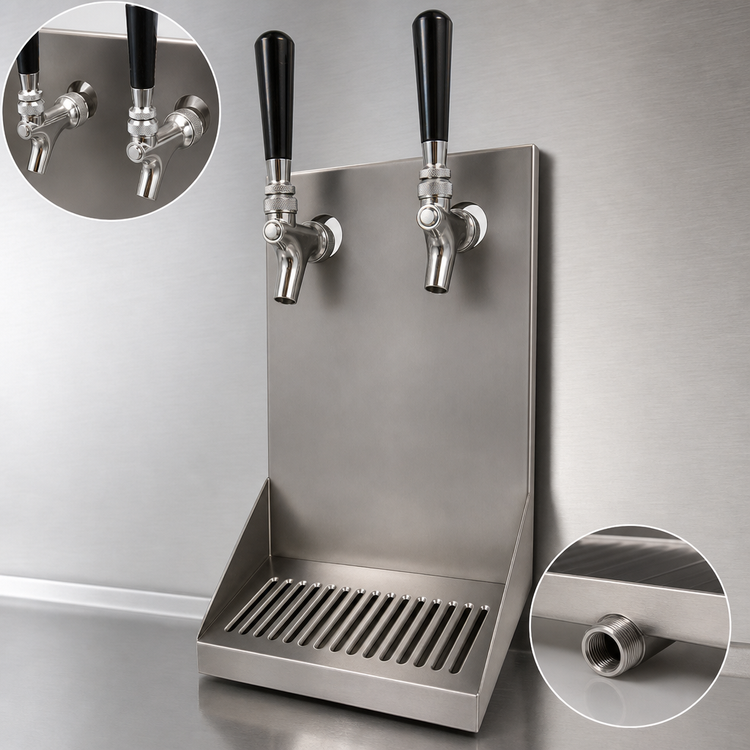 Product image #4 for Wall Mount Stainless Steel Drip Tray Trough with 2 Faucet Holes and 1/2 Inch NPT Drain